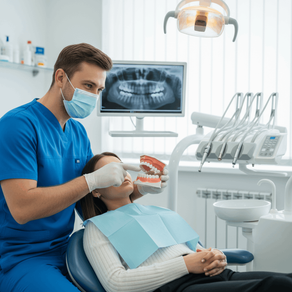 dentista en málaga atendiendo a paciente en consulta general